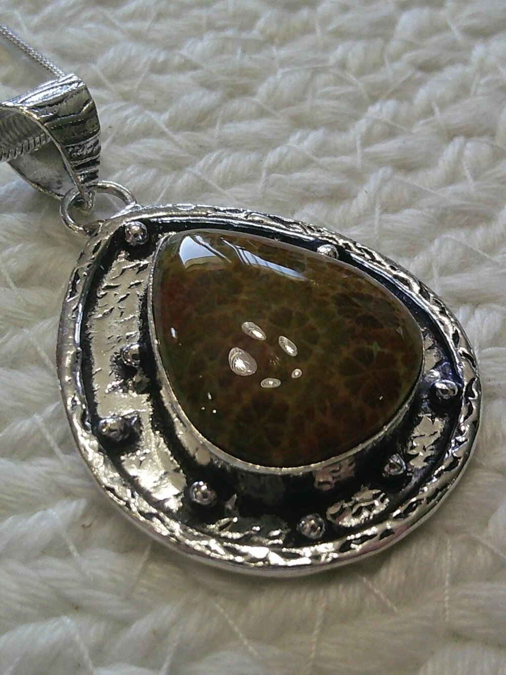 Unique FOSSIL CORAL Handmade Sterling 925 Pendant/Chain #758E